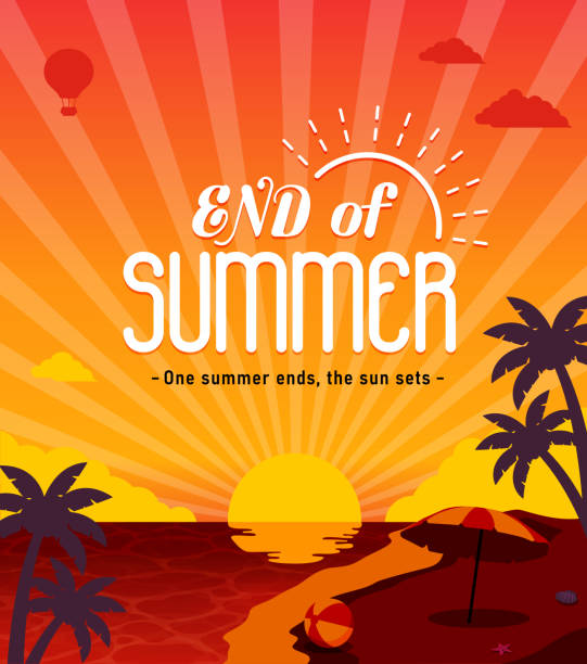 ilustraciones, imágenes clip art, dibujos animados e iconos de stock de ilustración de banner vectorial de fin de verano - the end
