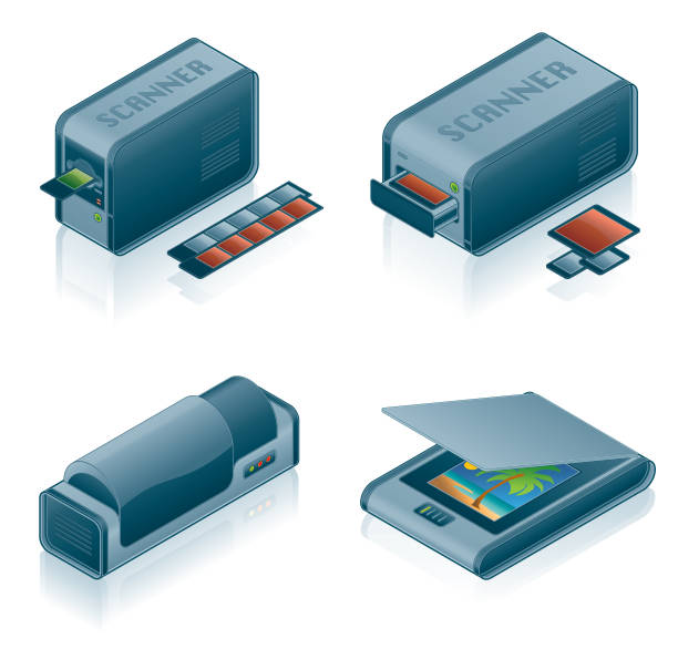 Computer Hardware Icons Set. Design Elements Those icons are specially designed with a web designing in mind. All icons are designed 1:1 size as it shows above and don't need to be resized to achieve  slide projector photos stock illustrations