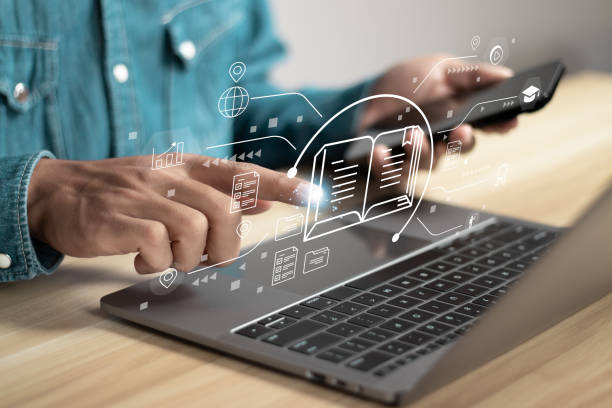 istock Education internet Technology. Education on internet, e-learning concept. Person who attends online lessons on a digital screen. 1516030533