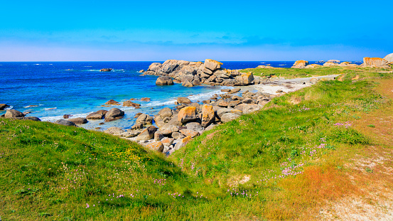Brittany landscape with beach and granite- France