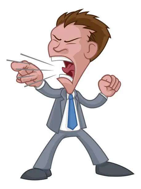 Vector illustration of Angry Boss Business Man In Suit Cartoon Shouting