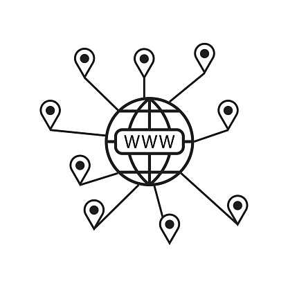 Website Icon. Globe website icon. Globe www with pins. Vector illustration. EPS 10. stock image.