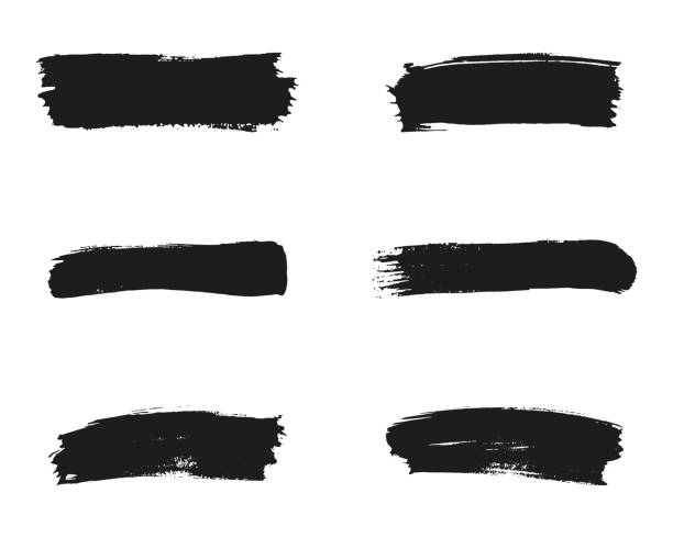 pinselstrich schwarze farbe, grunge-tintenliniensatz. pinsel schmutzige kratzstreifen. aquarell-pinselstrich-splash-sammlung. grungey texturhintergrund, abstraktes design. isolierte vektorillustration - brush stroke stock-grafiken, -clipart, -cartoons und -symbole
