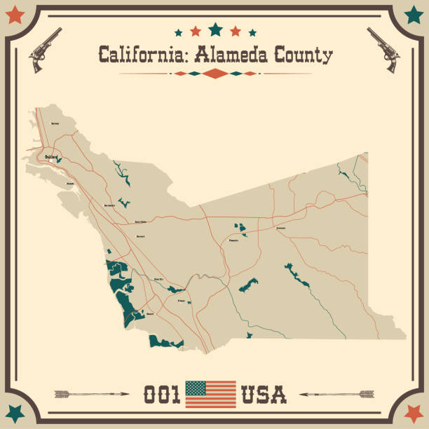 vintage-karte von alameda county in kalifornien, usa. - california map counties county stock-grafiken, -clipart, -cartoons und -symbole