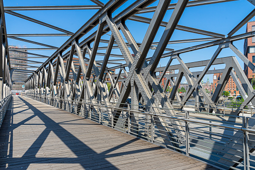 Steel bridge against clear sky at Hamburg Hafencity