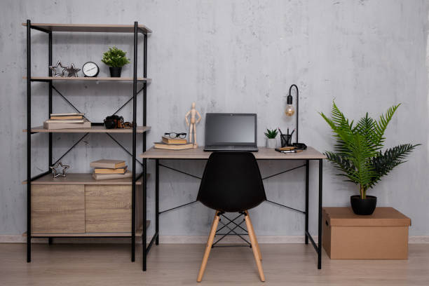 istock Room with shelf and table over concrete wall 1516133900