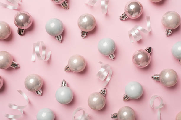 istock Christmas balls on color background, top view 1516157192