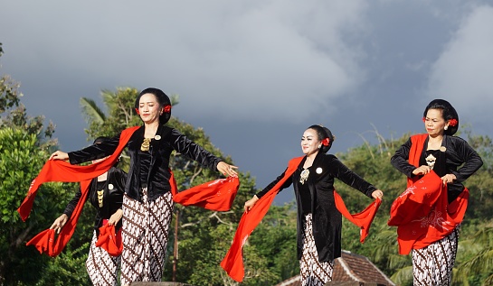 Blitar, East Java, Indonesia - June 27th, 2023 : Indonesian performing gambyong dance. This dance is performed for performances or welcoming guests