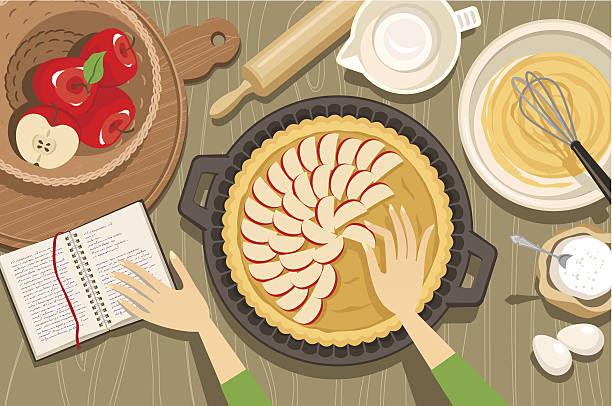ilustrações, clipart, desenhos animados e ícones de torta de maçã - apple pie baked pastry crust apple