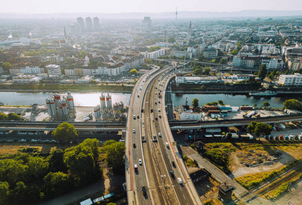 Highway and aerial view to Mannheim, Germany