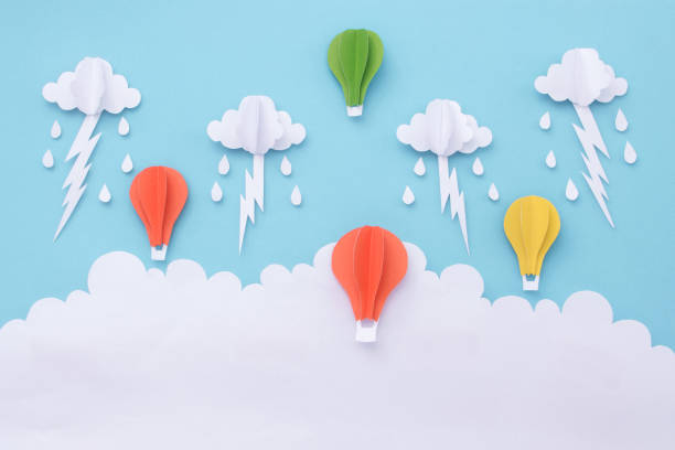 istock Balloon floating in sky with clouds raindrops and lightning. 1516172791