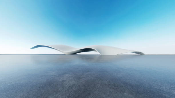 3d render of abstract futuristic architecture with empty concrete floor. Scene for car presentation.