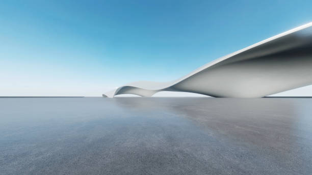 istock 3d render of abstract futuristic architecture with empty concrete floor. Scene for car presentation. 1516213713