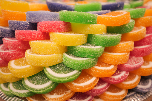 Stack of colorful candy sweet jelly .