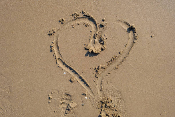 istock Heart shape and footprint on wet sand. 1516229815