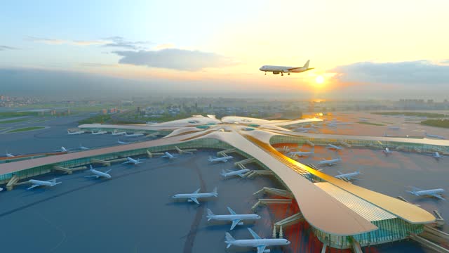 Civil aviation planes flying over Beijing Daxing International Airport