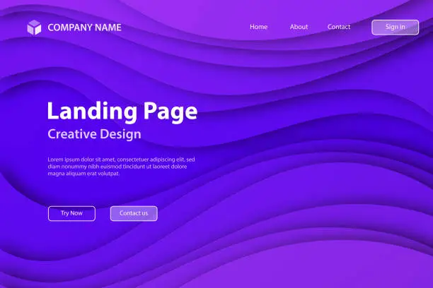 Vector illustration of Landing page Template - Purple abstract wave shapes - Trendy 3D design