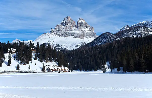 Italy, Veneto, Dolomites, view of Misurina valley and Lavaredo mountains