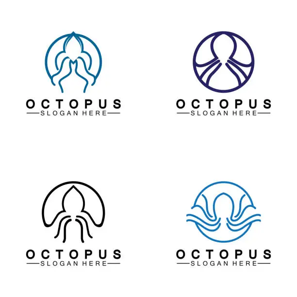 Vector illustration of Octopus simple modern line art logo design-vector illustration