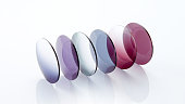 Lenses of glasses, sunglasses lenses of various colors, glass optical lenses taken separately, brochure pictures