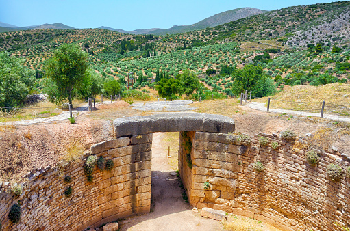 The old ruin of the Bronze Age citadel of Mycenae, southern Greece