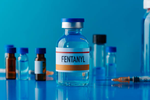 simulated vial of fentanyl stock photo