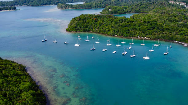 istock Tropical landscape. Bay with ships. 1516337805