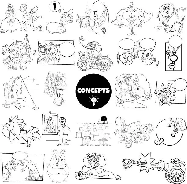 Vector illustration of cartoon concepts or metaphors with comic characters set