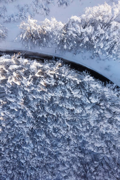 istock Aerial view of a snowy road 1516434401