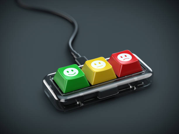 Service rating, satisfaction concept. Mini keyboard with satisfaction feedback keys buttons. 3d rendering