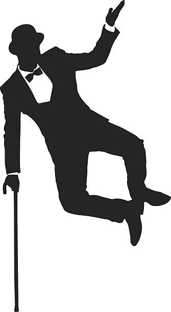 ilustraciones, imágenes clip art, dibujos animados e iconos de stock de silueta de un hombre que agarra caña y baile - men inside of suit silhouette