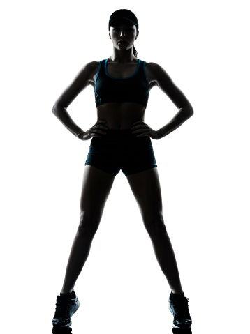 one caucasian woman runner jogger in silhouette studio on white background