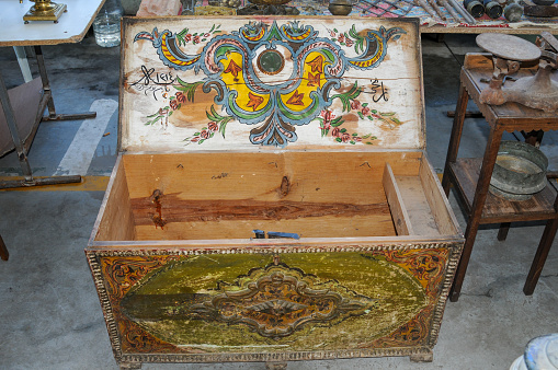 Old wooden crate and inside cover picture