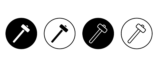 Hammer vector icon set. Outline sledgehammer symbol