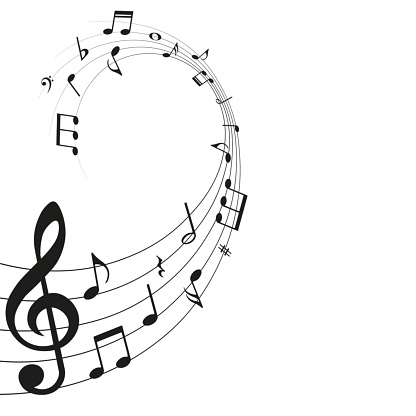 Music notes wave design, black musical symbols on white background, vector illustration.