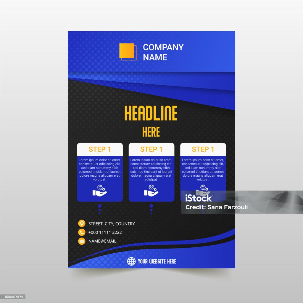 Blue Headed Flyer Abstract Elegant Blue And Black Dotted Flyer Template Stock ...