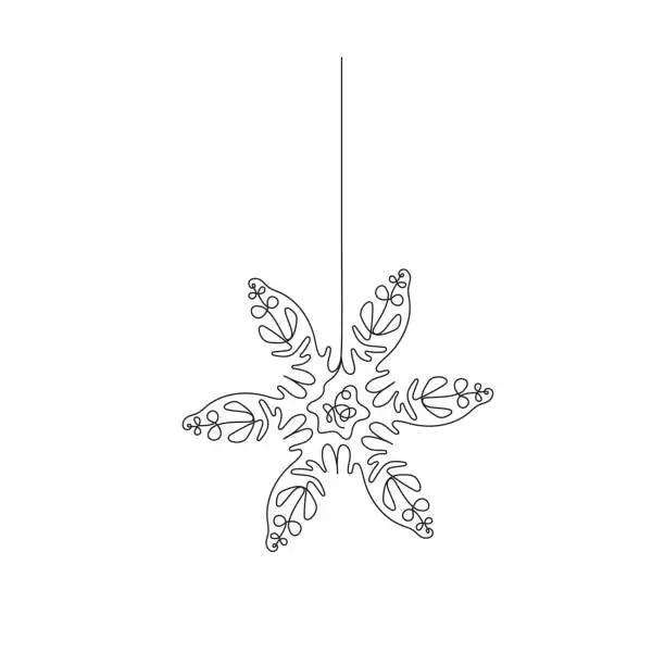 Vector illustration of Continuous line drawing of Snowflake.  Vector illustration isolated on white background
