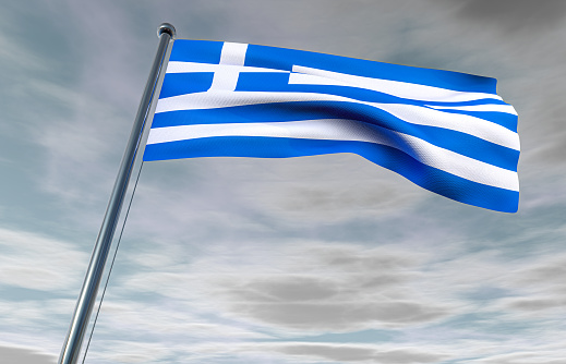Greek Flag on a Cloudy Sky