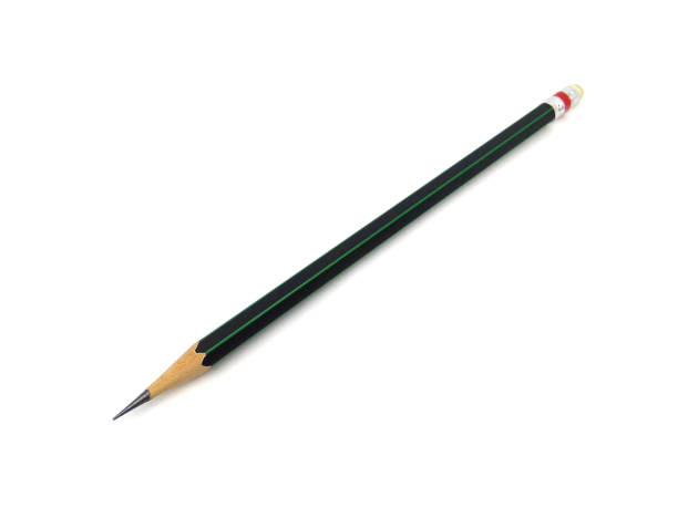 istock Green pencil with eraser isolated on white background. 1516557491