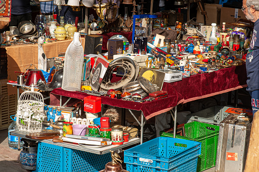 Ankara, Turkey - April 6, 2014: Ayrancı Antique Bazaar, which opens in the Ayrancı district on the first Sunday of every month in Ankara. A wide variety of small vintage items can be seen in this antique outlet.
