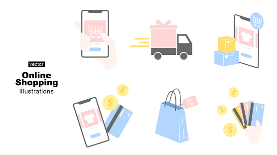 Online Shopping concept flat illustration set.