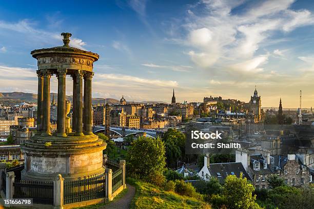View Of The Castle From Calton Hill At Sunset Stock Photo - Download Image Now - Edinburgh - Scotland, Calton Hill, Urban Skyline