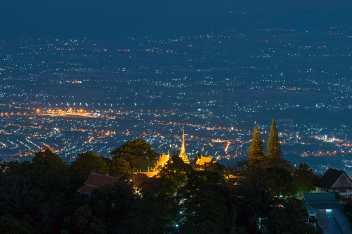 Wat Phra That Doi Suthep at night tourist attraction of Chiang Mai, Thailand