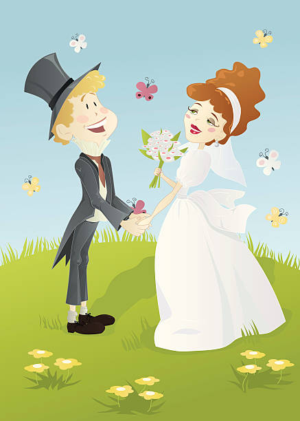 Just married Casal - ilustração de arte vetorial