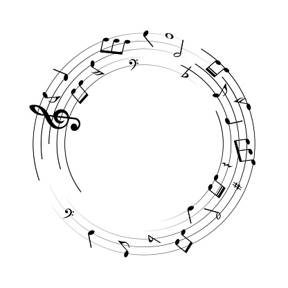 Music notes background, round musical frame, vector illustration.