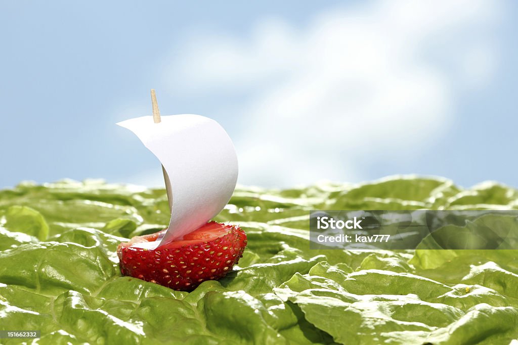 boat, made of fresh strawberry boat, made of fresh strawberry on lettuce leaves Abstract Stock Photo
