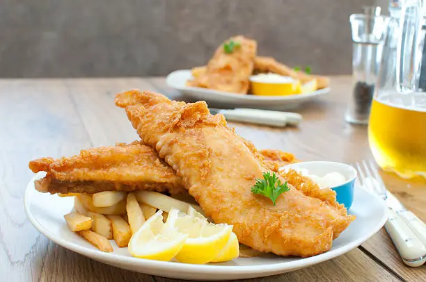 Fried fish fillets with chips