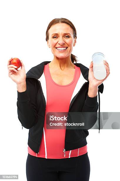 Mature Woman Isolated On White Background With Scales Stock Photo - Download Image Now