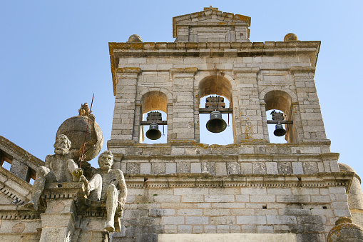 Evora, Portugal- October 10, 2022: Beautiful facade of Graca Church in Evora town