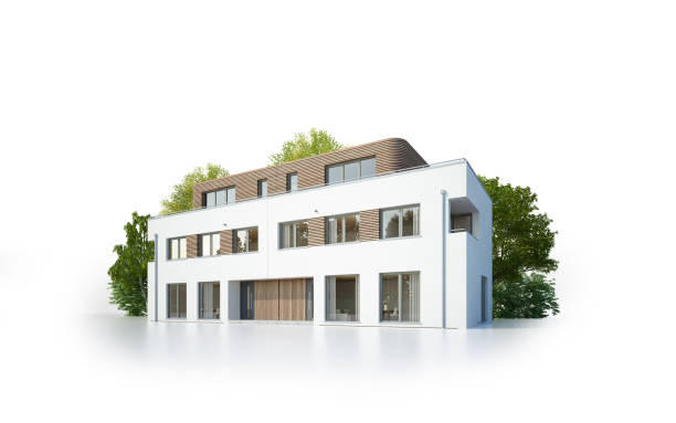 istock Isolated modern duplex house with wooden elements 1516663798